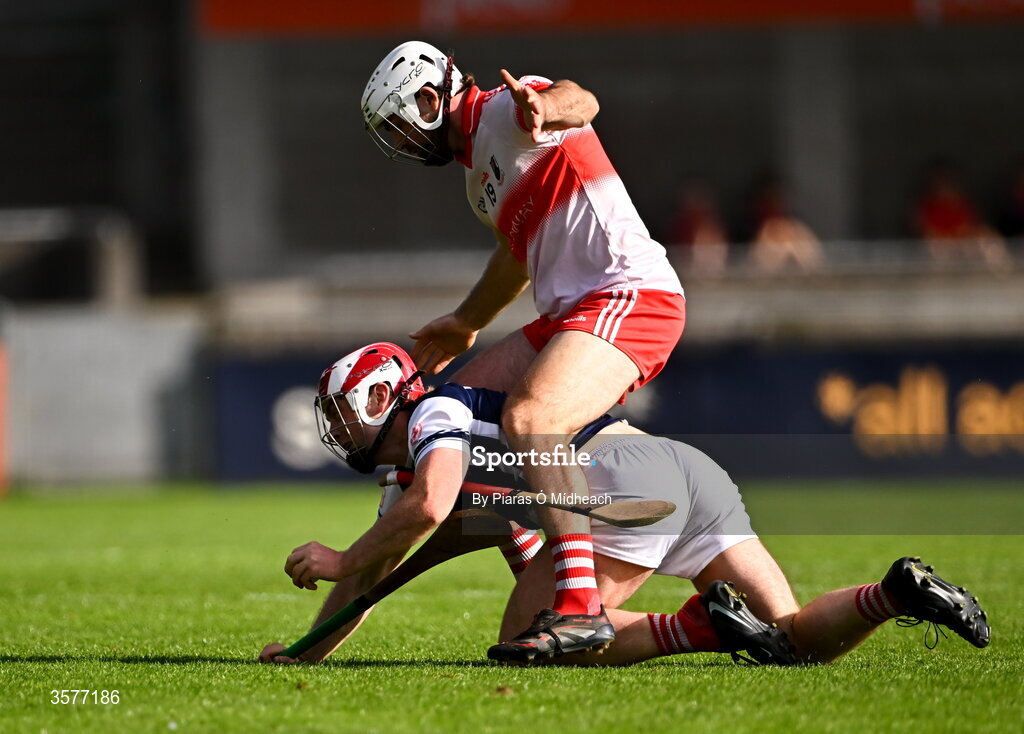 26 September 2026; Jack Twomey of Cuala in action against Seán Foran of Whitehall Colmcille during the PTSB Dublin County Senior Club Hurling Championship Quarter-Final between Cuala and Whitehall Colmcilles at Parnell Park in Dublin. Photo by Piaras Ó Mídheach/Sportsfile