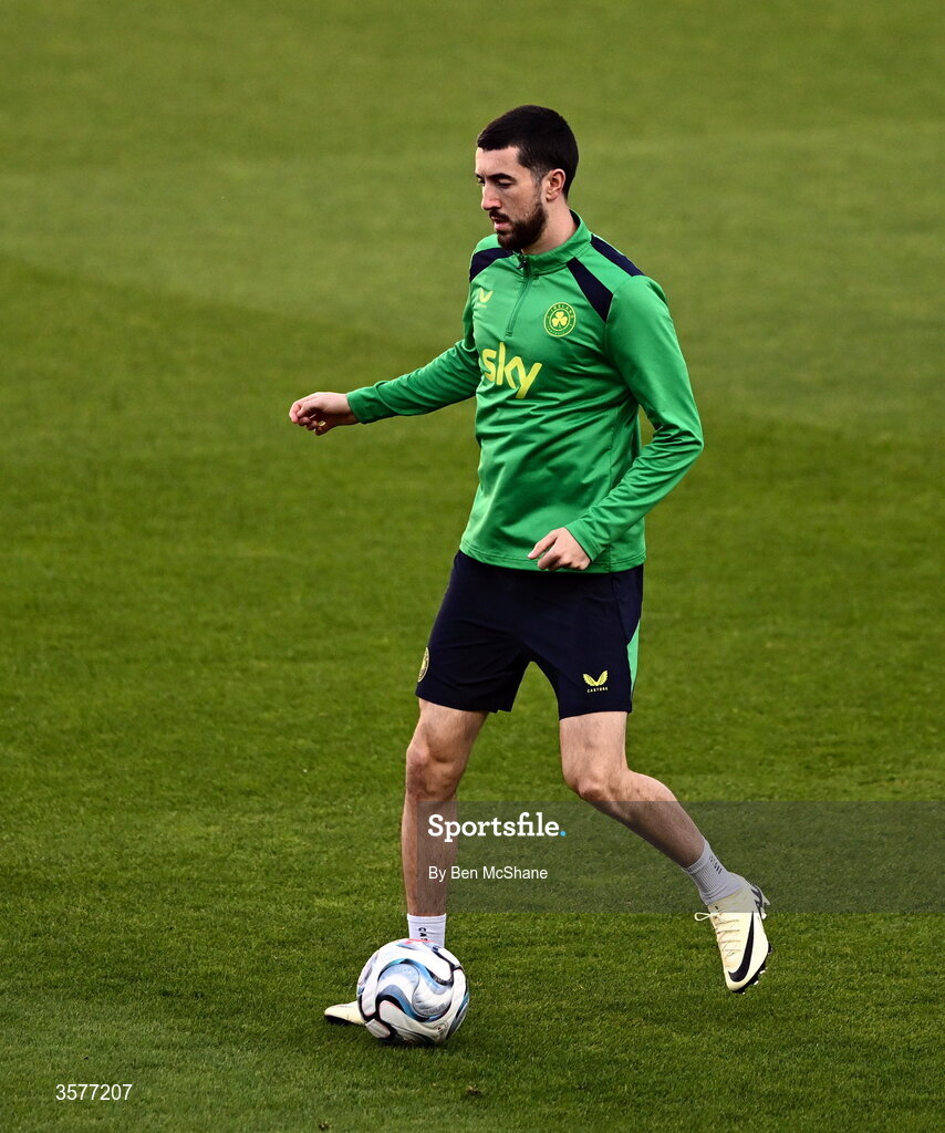 26 September 2026; Finn Azaz during the Republic of Ireland training session at Nagyerdei Stadion in Debrecen, Hungary. Photo by Ben McShane/Sportsfile