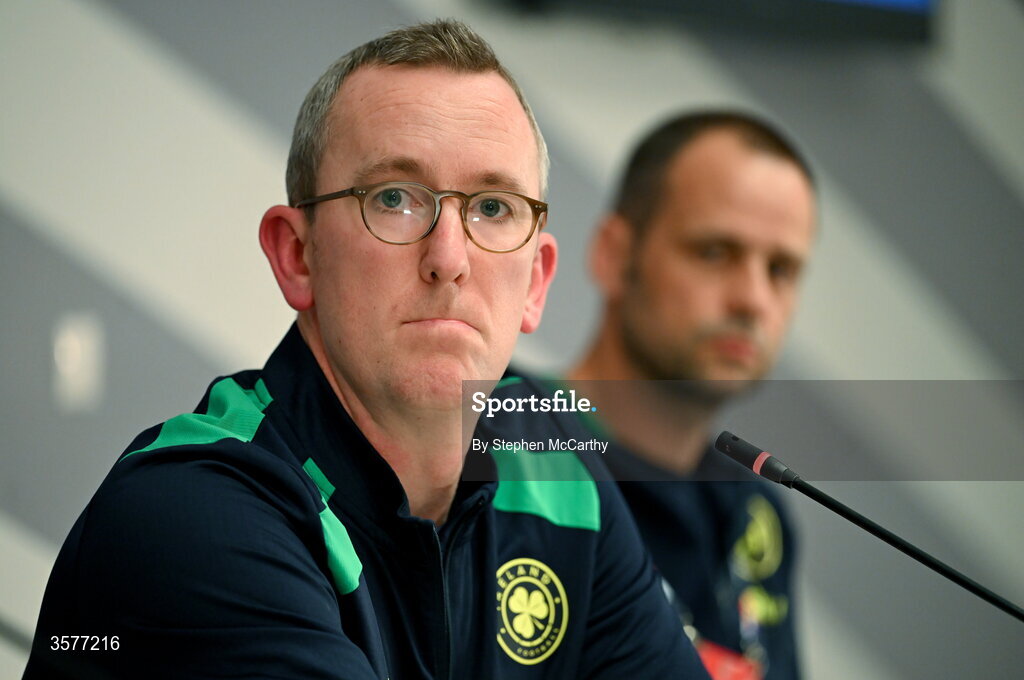 26 September 2026; FAI chief executive David Courell during the Republic of Ireland press conference at Nagyerdei Stadion in Debrecen, Hungary. Photo by Stephen McCarthy/Sportsfile
