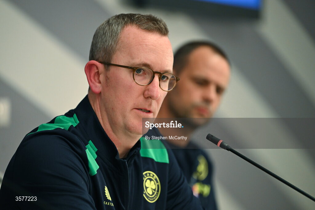 26 September 2026; FAI chief executive David Courell during the Republic of Ireland press conference at Nagyerdei Stadion in Debrecen, Hungary. Photo by Stephen McCarthy/Sportsfile