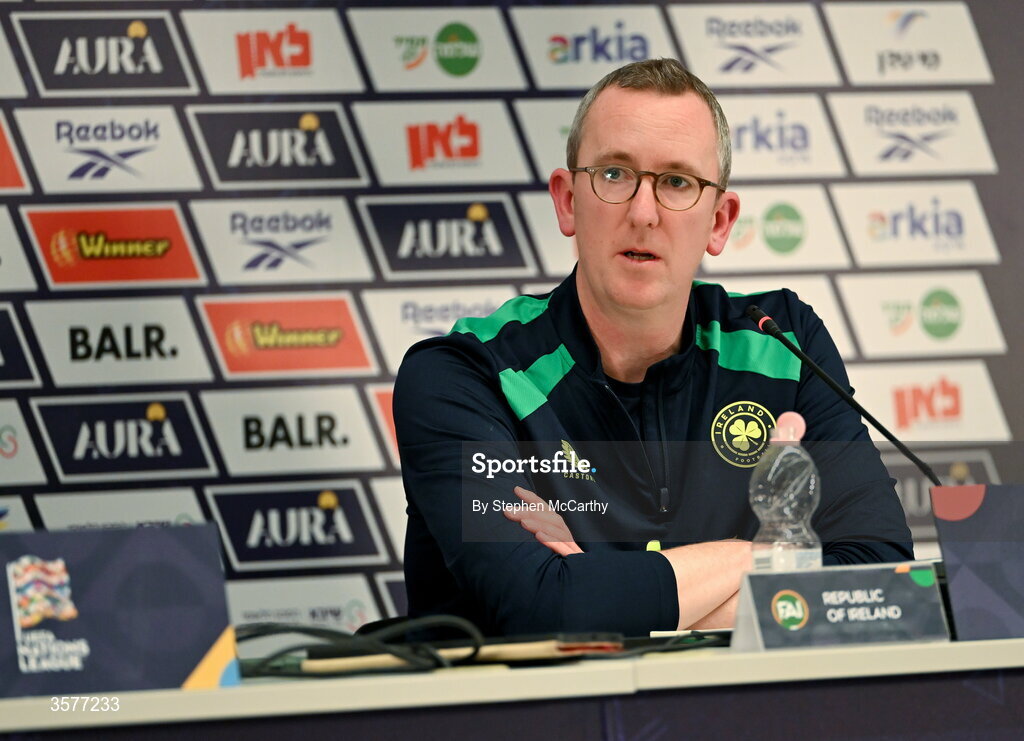 26 September 2026; FAI chief executive David Courell during the Republic of Ireland press conference at Nagyerdei Stadion in Debrecen, Hungary. Photo by Stephen McCarthy/Sportsfile