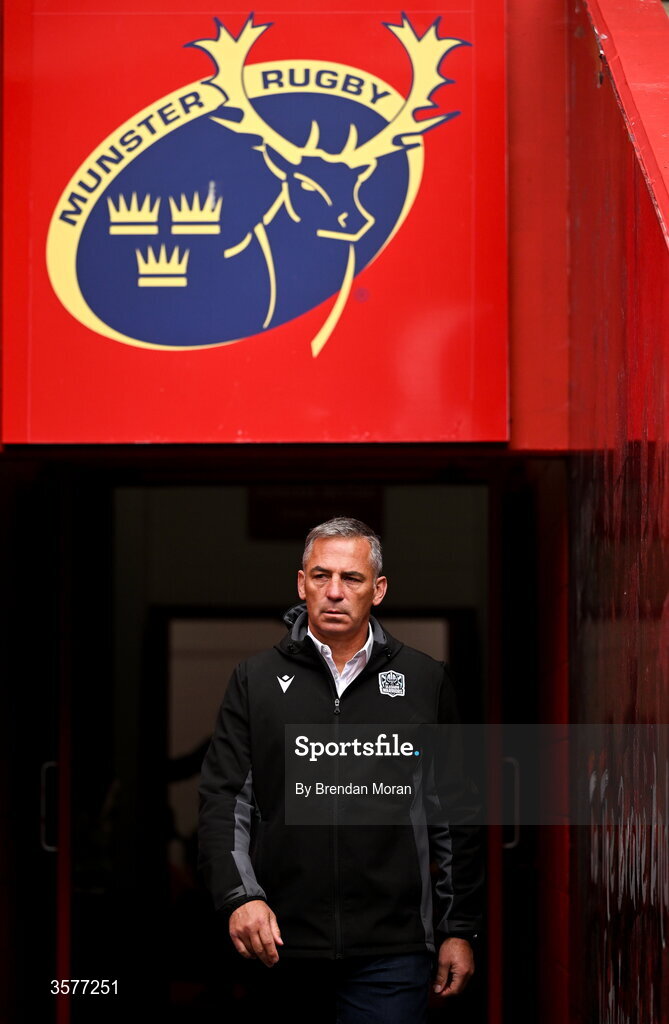 26 September 2026; Glasgow Warriors head coach Franco Smith before the United Rugby Championship match between Munster and Glasgow Warriors at Thomond Park in Limerick. Photo by Brendan Moran/Sportsfile
