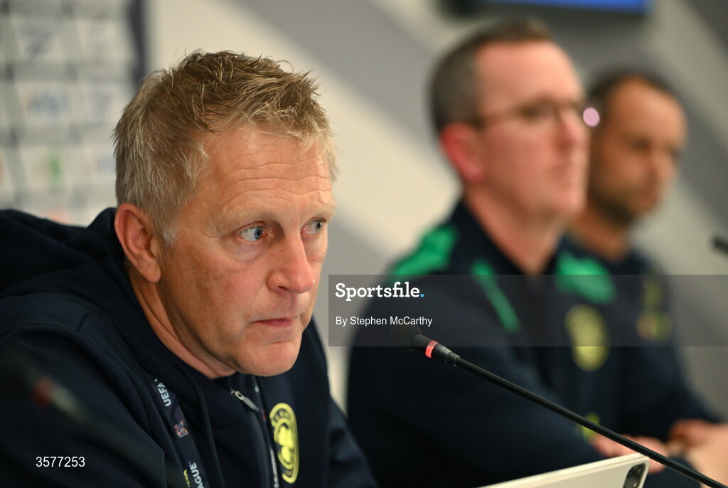 26 September 2026; Head coach Heimir Hallgrimsson during the Republic of Ireland press conference at Nagyerdei Stadion in Debrecen, Hungary. Photo by Stephen McCarthy/Sportsfile