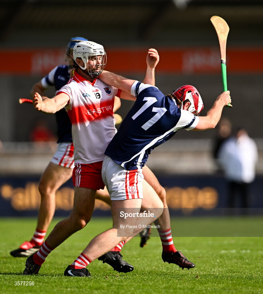 26 September 2026; Jack Twomey of Cuala in action against Seán Foran of Whitehall Colmcille during the PTSB Dublin County Senior Club Hurling Championship Quarter-Final between Cuala and Whitehall Colmcilles at Parnell Park in Dublin. Photo by Piaras Ó Mídheach/Sportsfile