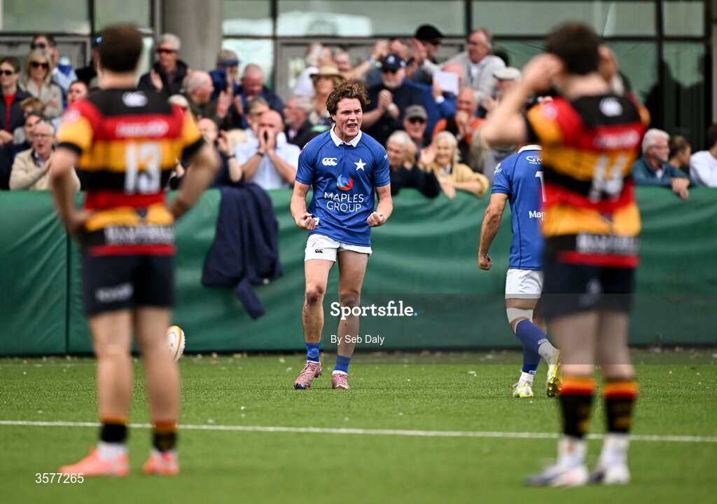 26 September 2026; Myles Carey of St Mary’s College celebrates at the full time whistle after his side's victory in the Energia Men's All-Ireland League Division 1A match between Lansdowne FC and St Mary's College RFC at the Aviva Stadium in Dublin. Photo by Seb Daly/Sportsfile