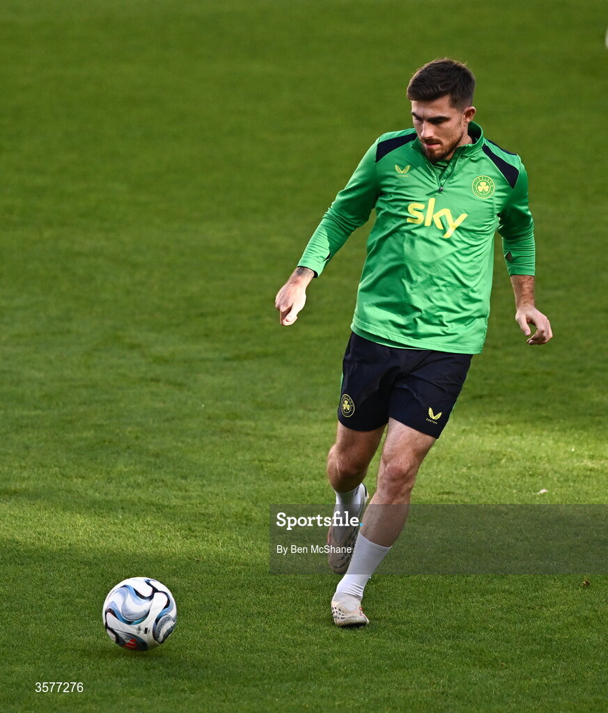 26 September 2026; Ryan Manning during the Republic of Ireland training session at Nagyerdei Stadion in Debrecen, Hungary. Photo by Ben McShane/Sportsfile
