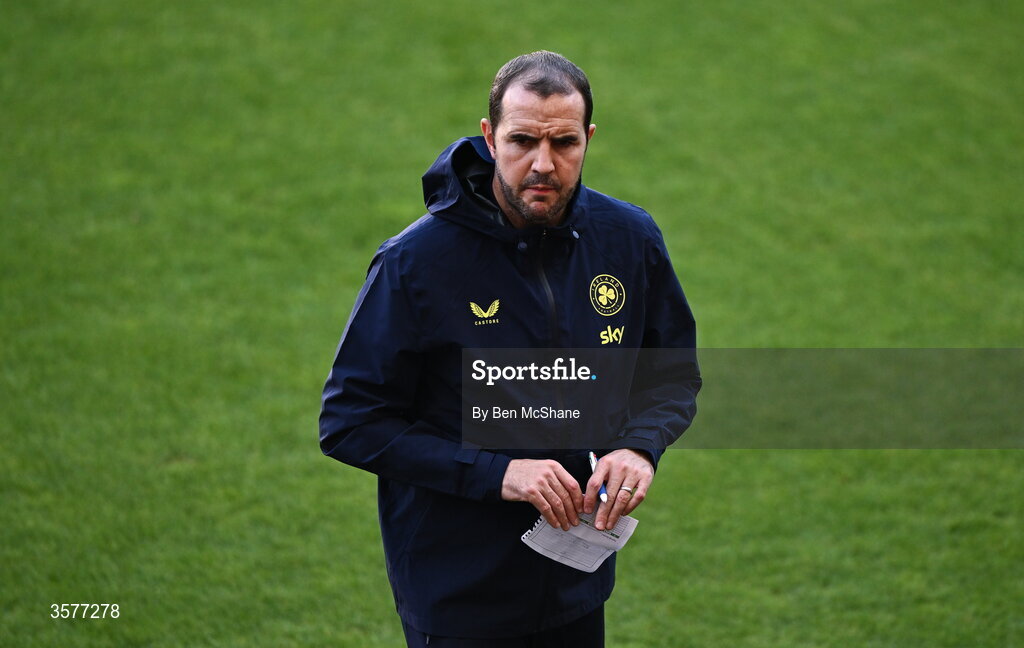 26 September 2026; Assistant head coach John O'Shea during the Republic of Ireland training session at Nagyerdei Stadion in Debrecen, Hungary. Photo by Ben McShane/Sportsfile