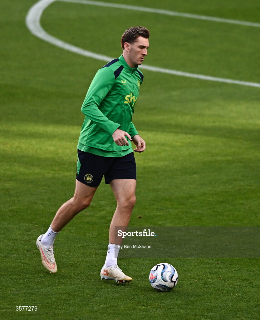 26 September 2026; Jimmy Dunne during the Republic of Ireland training session at Nagyerdei Stadion in Debrecen, Hungary. Photo by Ben McShane/Sportsfile
