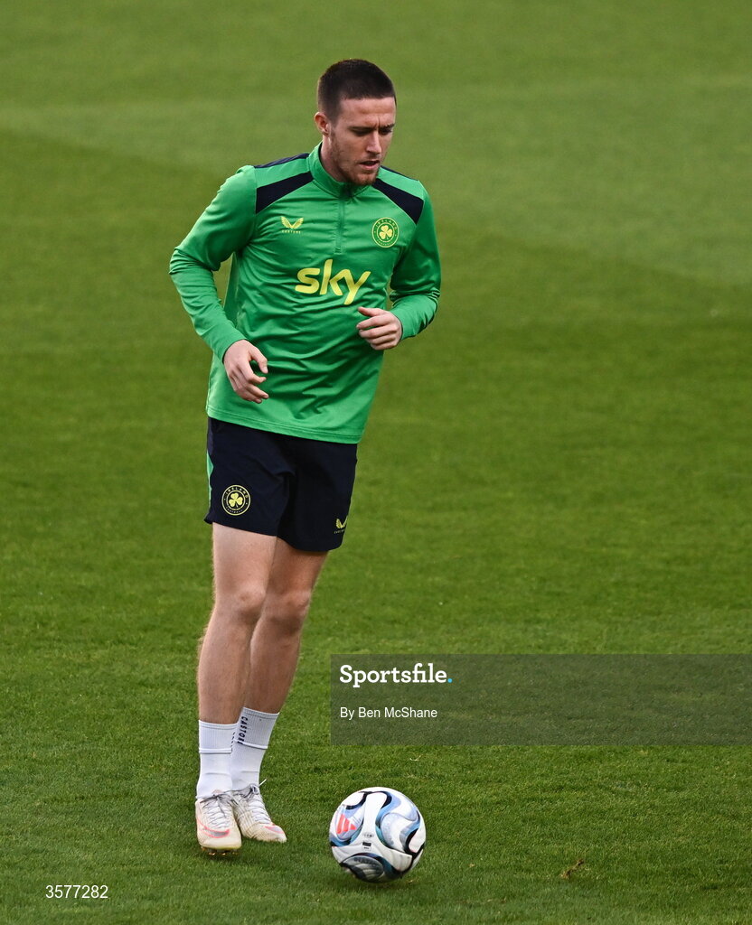 26 September 2026; Jack Moylan during the Republic of Ireland training session at Nagyerdei Stadion in Debrecen, Hungary. Photo by Ben McShane/Sportsfile