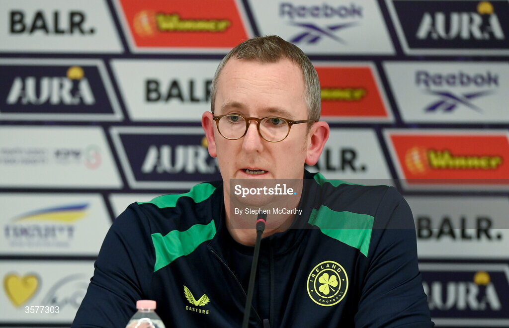 26 September 2026; FAI chief executive David Courell during the Republic of Ireland press conference at Nagyerdei Stadion in Debrecen, Hungary. Photo by Stephen McCarthy/Sportsfile
