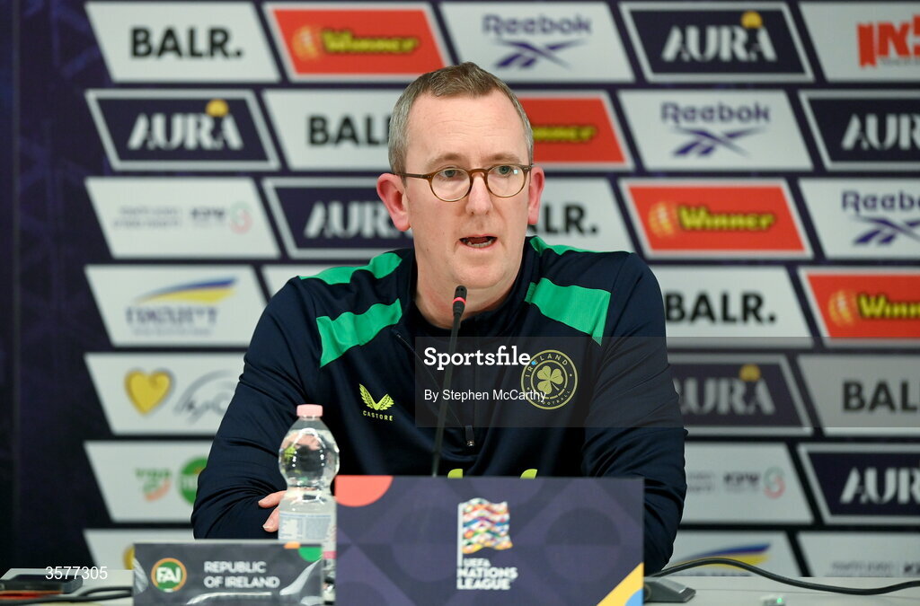 26 September 2026; FAI chief executive David Courell during the Republic of Ireland press conference at Nagyerdei Stadion in Debrecen, Hungary. Photo by Stephen McCarthy/Sportsfile