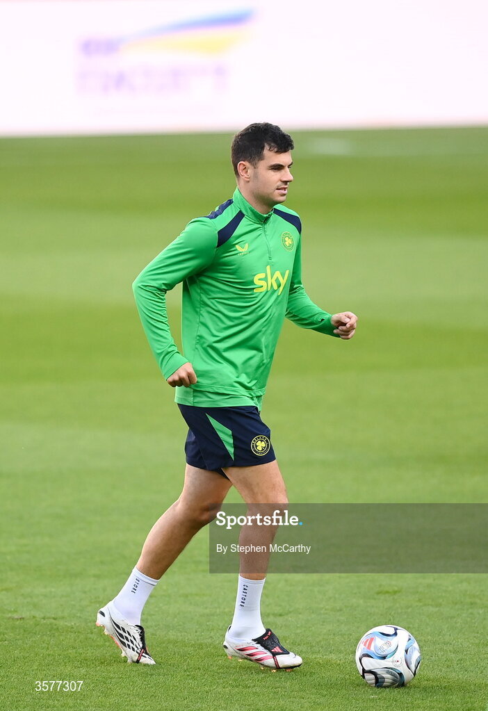 26 September 2026; John Egan during the Republic of Ireland training session at Nagyerdei Stadion in Debrecen, Hungary. Photo by Stephen McCarthy/Sportsfile