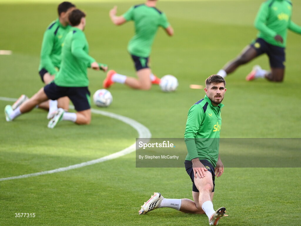 26 September 2026; Ryan Manning during the Republic of Ireland training session at Nagyerdei Stadion in Debrecen, Hungary. Photo by Stephen McCarthy/Sportsfile