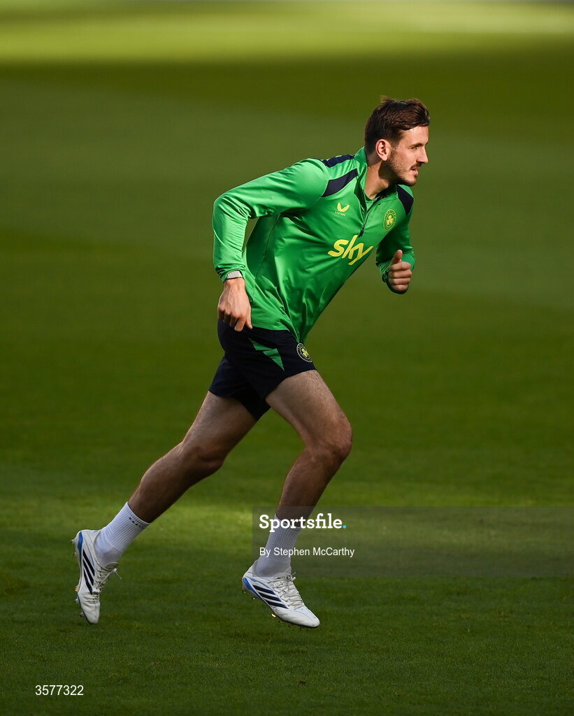 26 September 2026; Liam Kitching during the Republic of Ireland training session at Nagyerdei Stadion in Debrecen, Hungary. Photo by Stephen McCarthy/Sportsfile