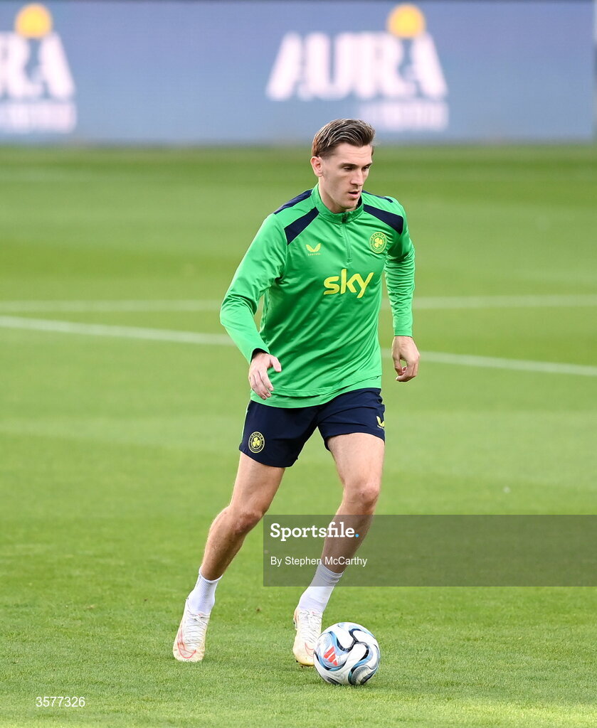 26 September 2026; Jimmy Dunne during the Republic of Ireland training session at Nagyerdei Stadion in Debrecen, Hungary. Photo by Stephen McCarthy/Sportsfile