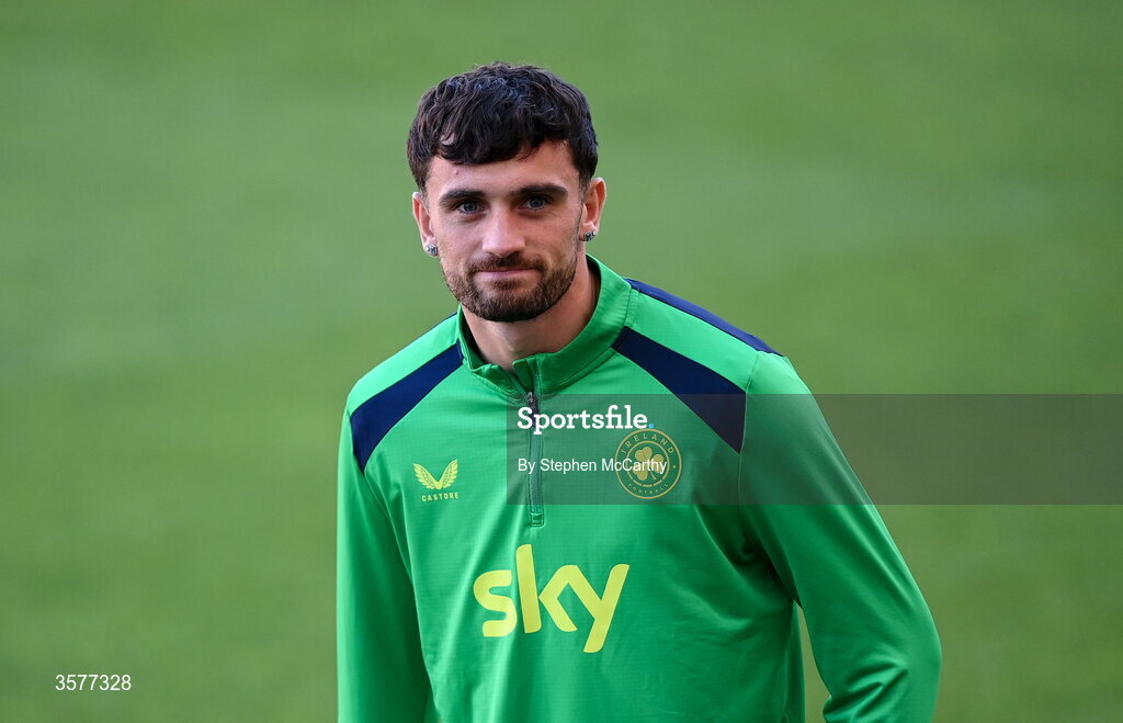 26 September 2026; Troy Parrott during the Republic of Ireland training session at Nagyerdei Stadion in Debrecen, Hungary. Photo by Stephen McCarthy/Sportsfile