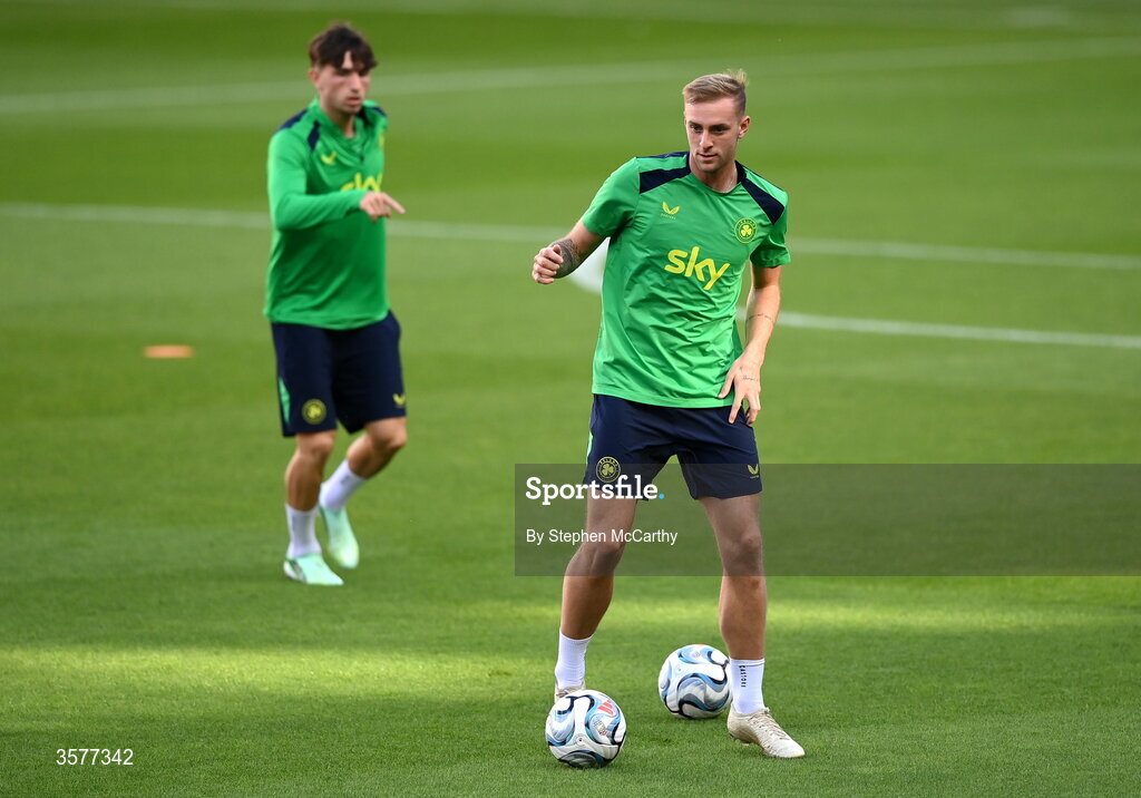 26 September 2026; Killian Philips during the Republic of Ireland training session at Nagyerdei Stadion in Debrecen, Hungary. Photo by Stephen McCarthy/Sportsfile