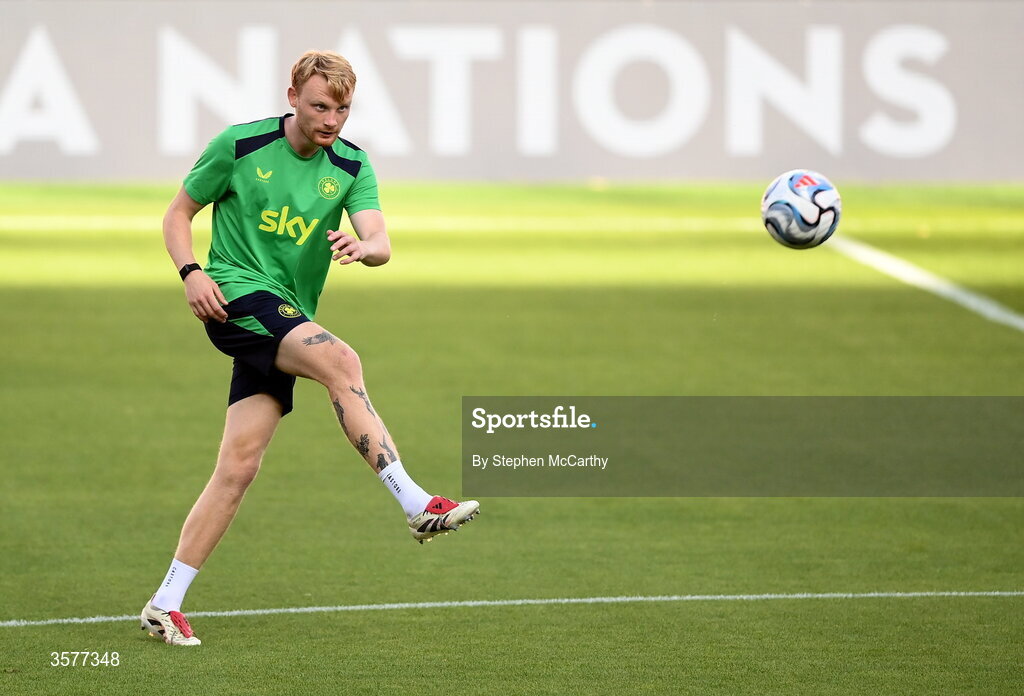 26 September 2026; Liam Scales during the Republic of Ireland training session at Nagyerdei Stadion in Debrecen, Hungary. Photo by Stephen McCarthy/Sportsfile