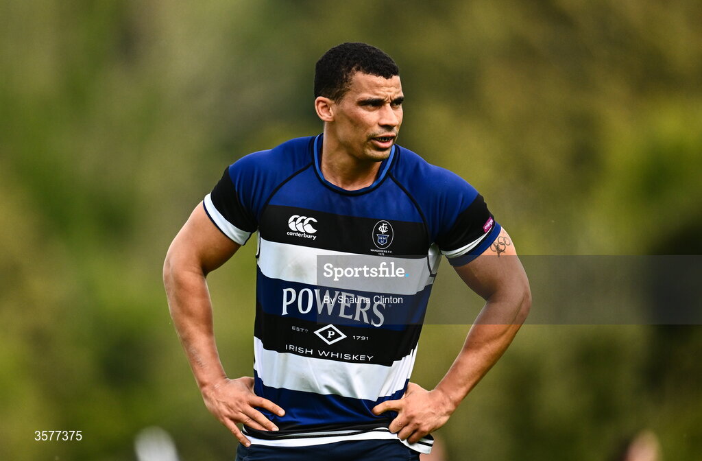 26 September 2026; Jordan Conroy of Wanderers during the Energia Men's All-Ireland League Division 2A match between Galway Corinthians and Wanderers at Dangan Sportground in Galway. Photo by Shauna Clinton/Sportsfile