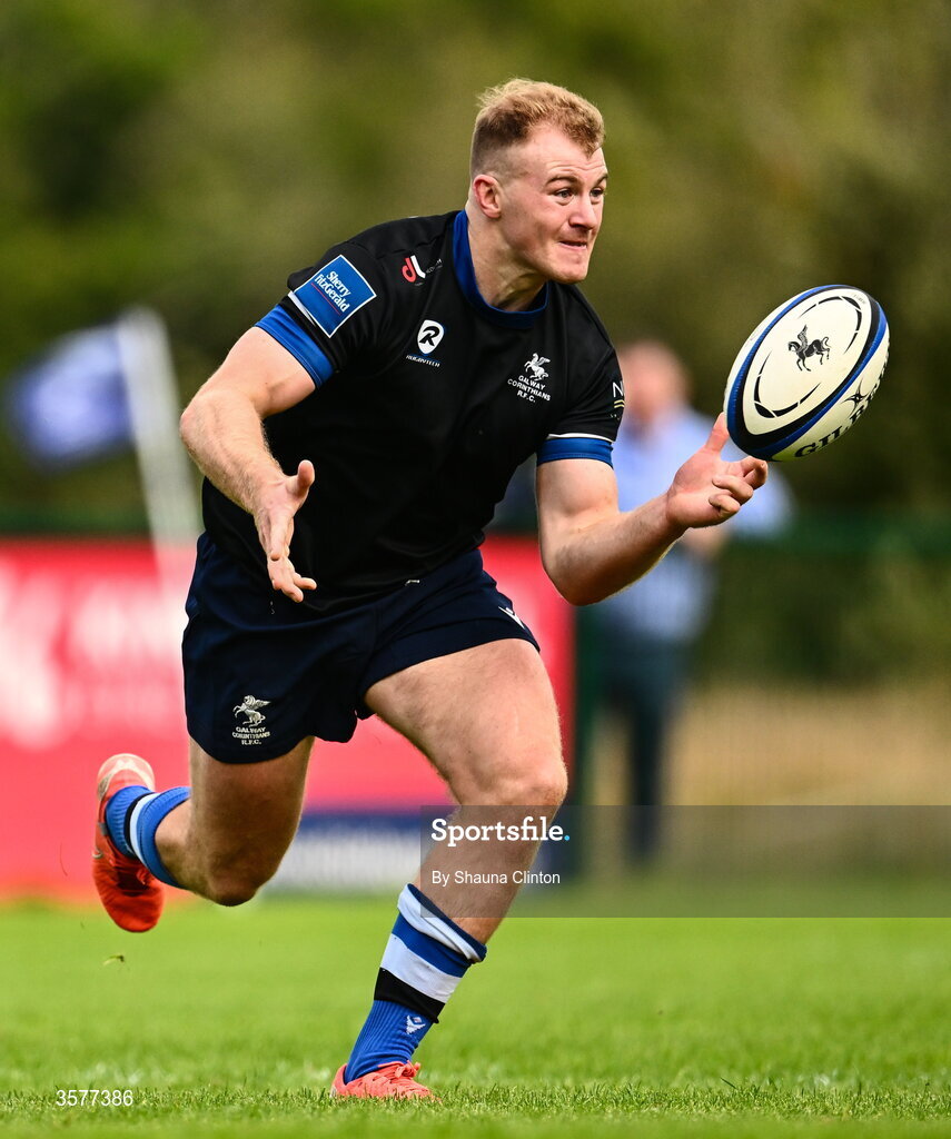26 September 2026; Colm De Buitléar of Galway Corinthians during the Energia Men's All-Ireland League Division 2A match between Galway Corinthians and Wanderers at Dangan Sportground in Galway. Photo by Shauna Clinton/Sportsfile