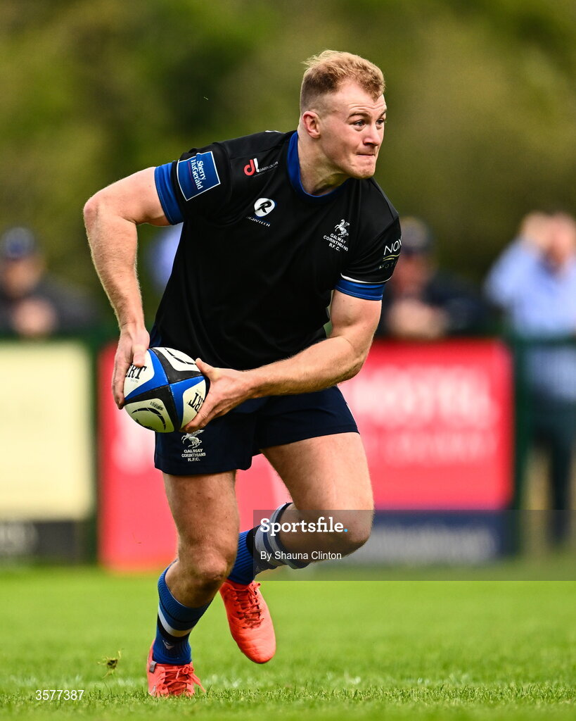 26 September 2026; Colm De Buitléar of Galway Corinthians during the Energia Men's All-Ireland League Division 2A match between Galway Corinthians and Wanderers at Dangan Sportground in Galway. Photo by Shauna Clinton/Sportsfile