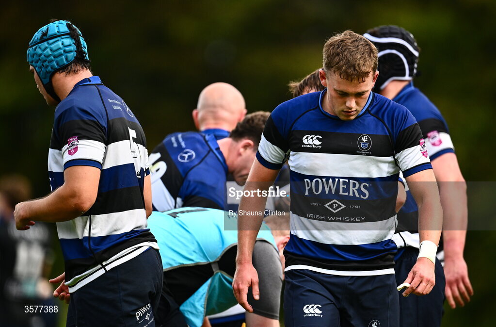 26 September 2026; Andrew O'Mahony of Wanderers reacts during the Energia Men's All-Ireland League Division 2A match between Galway Corinthians and Wanderers at Dangan Sportground in Galway. Photo by Shauna Clinton/Sportsfile