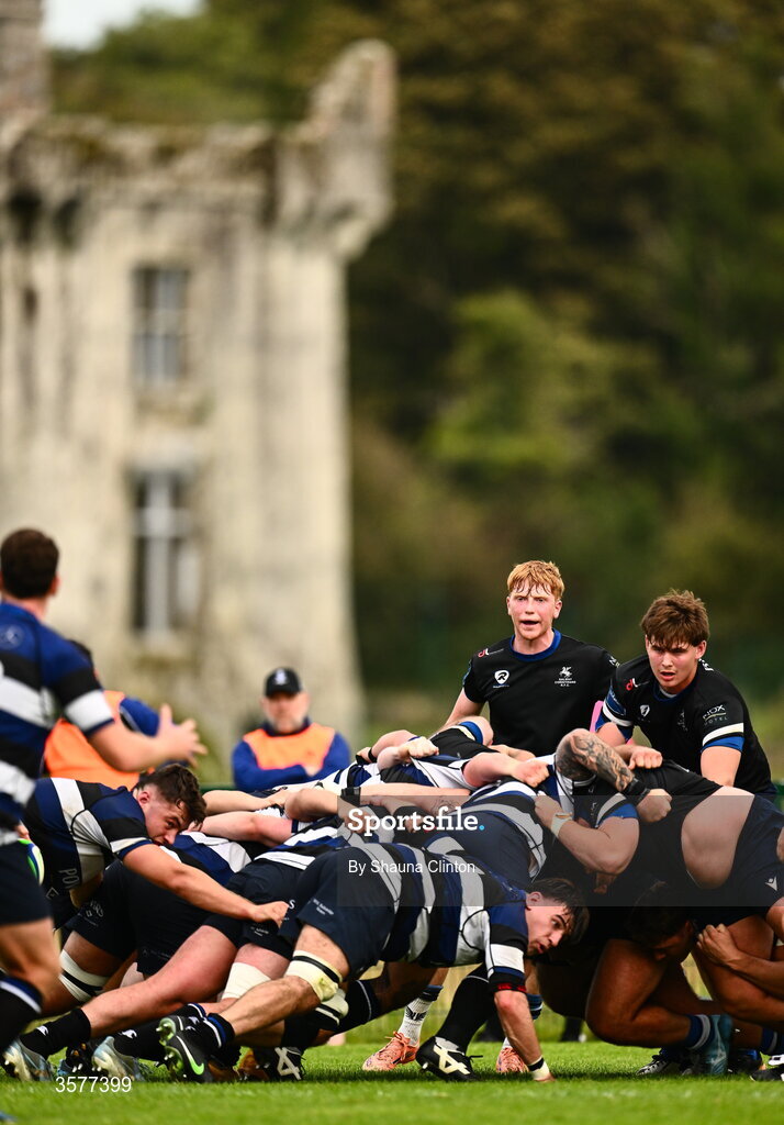 26 September 2026; Tadhg Johnston of Galway Corinthians oversee a scrum during the Energia Men's All-Ireland League Division 2A match between Galway Corinthians and Wanderers at Dangan Sportground in Galway. Photo by Shauna Clinton/Sportsfile