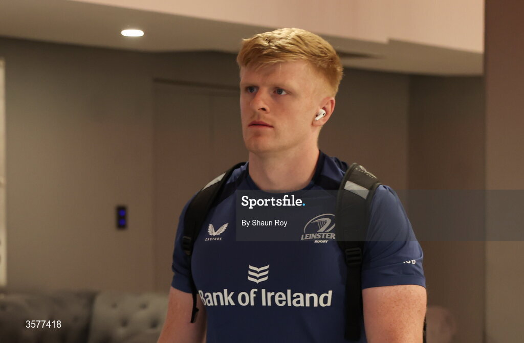 26 September 2026; Tommy O'Brien of Leinster arrives before the United Rugby Championship match between Lions and Leinster at Ellis Park in Johannesburg, South Africa. Photo by Shaun Roy/Sportsfile