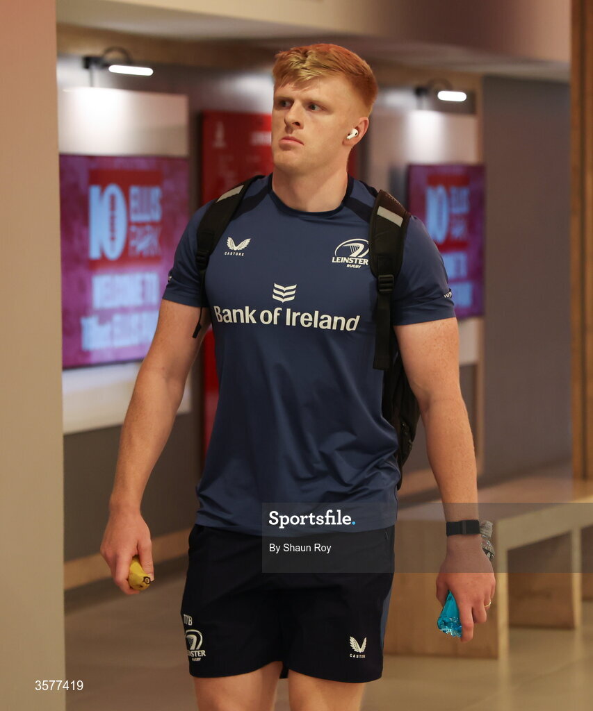 26 September 2026; Tommy O'Brien of Leinster arrives before the United Rugby Championship match between Lions and Leinster at Ellis Park in Johannesburg, South Africa. Photo by Shaun Roy/Sportsfile