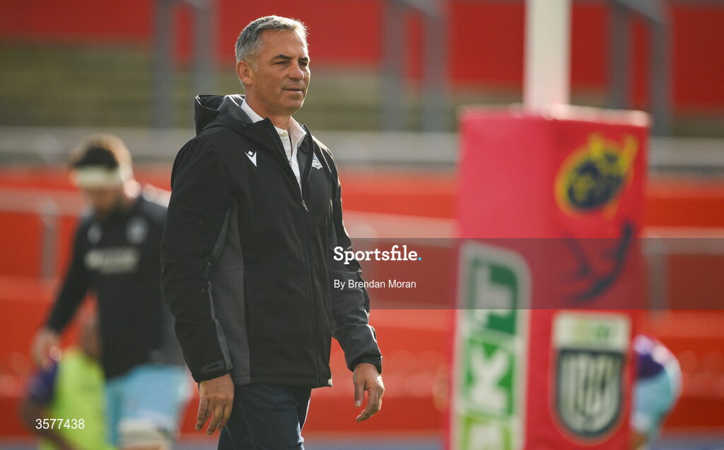 26 September 2026; Glasgow Warriors head coach Franco Smith before the United Rugby Championship match between Munster and Glasgow Warriors at Thomond Park in Limerick. Photo by Brendan Moran/Sportsfile