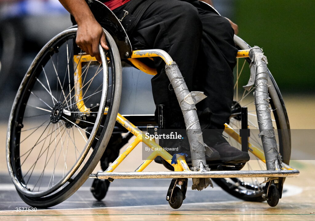 26 September 2026; Xtremea Ewean of Titans BC in action during the Basketball Ireland National Cup quarter-final between Titans BC and Clonaslee WBC in the Irish Wheelchair Association Sports Hall in Clontarf, Dublin. Photo by Eakin Howard/Sportsfile