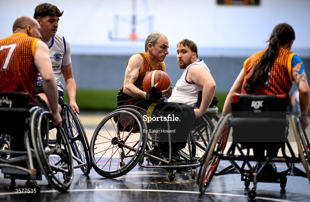 26 September 2026; Liam O'Boyle of Titans BC in action during the Basketball Ireland National Cup quarter-final between Titans BC and Clonaslee WBC in the Irish Wheelchair Association Sports Hall in Clontarf, Dublin. Photo by Eakin Howard/Sportsfile