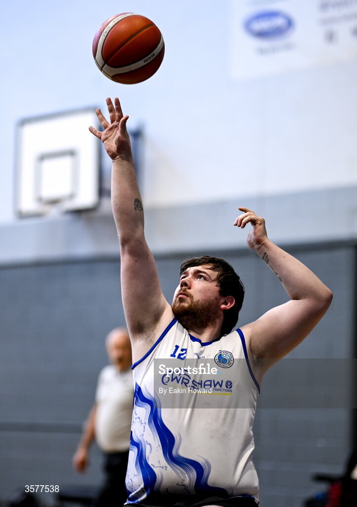 26 September 2026; Ross Doran of Clonaslee WBC in action during the Basketball Ireland National Cup quarter-final between Titans BC and Clonaslee WBC in the Irish Wheelchair Association Sports Hall in Clontarf, Dublin. Photo by Eakin Howard/Sportsfile