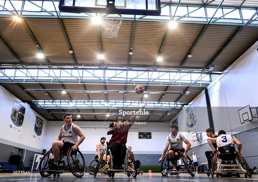 26 September 2026; Xtremea Ewean of Titans BC in action during the Basketball Ireland National Cup quarter-final between Titans BC and Clonaslee WBC in the Irish Wheelchair Association Sports Hall in Clontarf, Dublin. Photo by Eakin Howard/Sportsfile