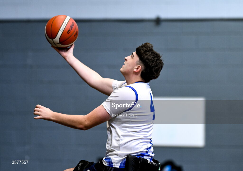 26 September 2026; Conor Dufficy of Clonaslee WBC in action during the Basketball Ireland National Cup quarter-final between Titans BC and Clonaslee WBC in the Irish Wheelchair Association Sports Hall in Clontarf, Dublin. Photo by Eakin Howard/Sportsfile