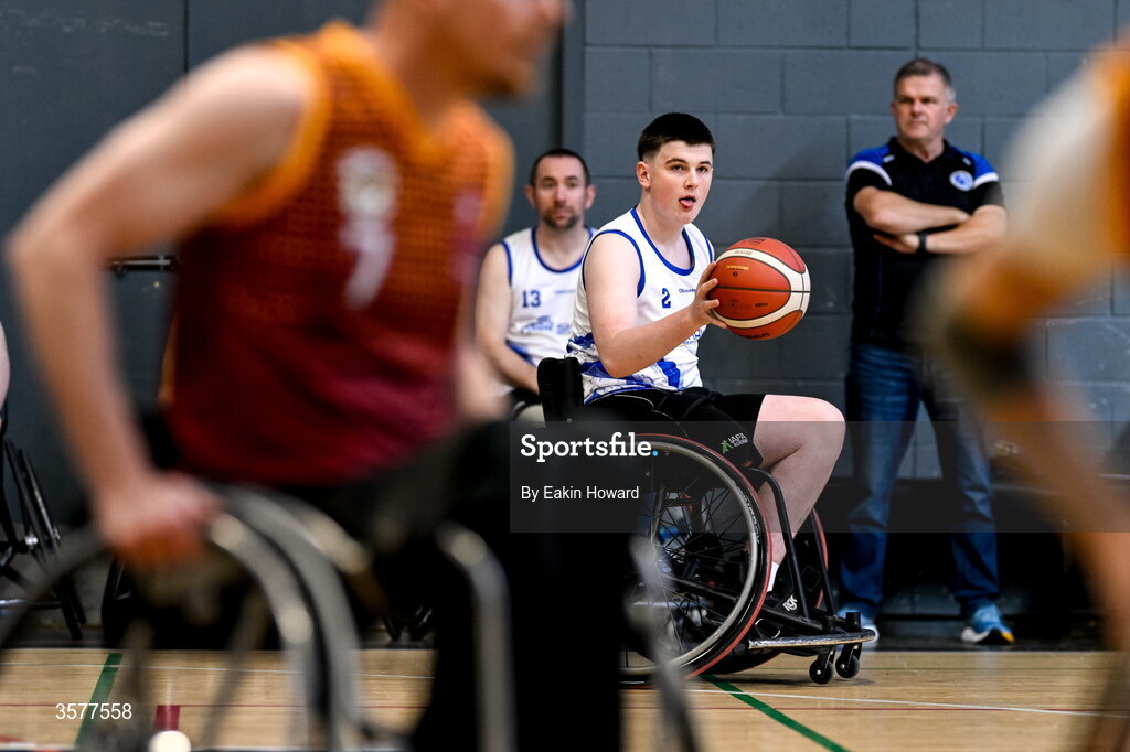 26 September 2026; Michael Dennedy of Clonaslee WBC in action during the Basketball Ireland National Cup quarter-final between Titans BC and Clonaslee WBC in the Irish Wheelchair Association Sports Hall in Clontarf, Dublin. Photo by Eakin Howard/Sportsfile