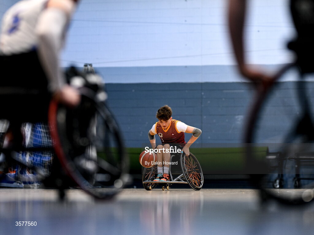 26 September 2026; Ethan Leonard of Titans BC in action during the Basketball Ireland National Cup quarter-final between Titans BC and Clonaslee WBC in the Irish Wheelchair Association Sports Hall in Clontarf, Dublin. Photo by Eakin Howard/Sportsfile