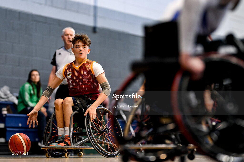 26 September 2026; Ethan Leonard of Titans BC in action during the Basketball Ireland National Cup quarter-final between Titans BC and Clonaslee WBC in the Irish Wheelchair Association Sports Hall in Clontarf, Dublin. Photo by Eakin Howard/Sportsfile
