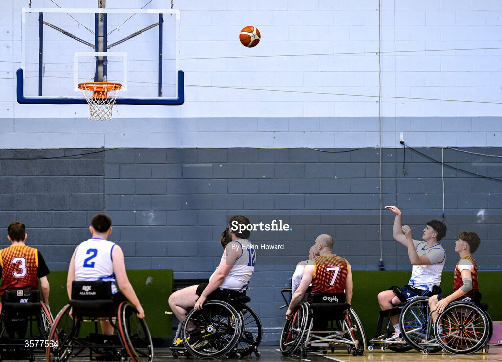 26 September 2026; Conor Dufficy of Clonaslee WBC in action during the Basketball Ireland National Cup quarter-final between Titans BC and Clonaslee WBC in the Irish Wheelchair Association Sports Hall in Clontarf, Dublin. Photo by Eakin Howard/Sportsfile