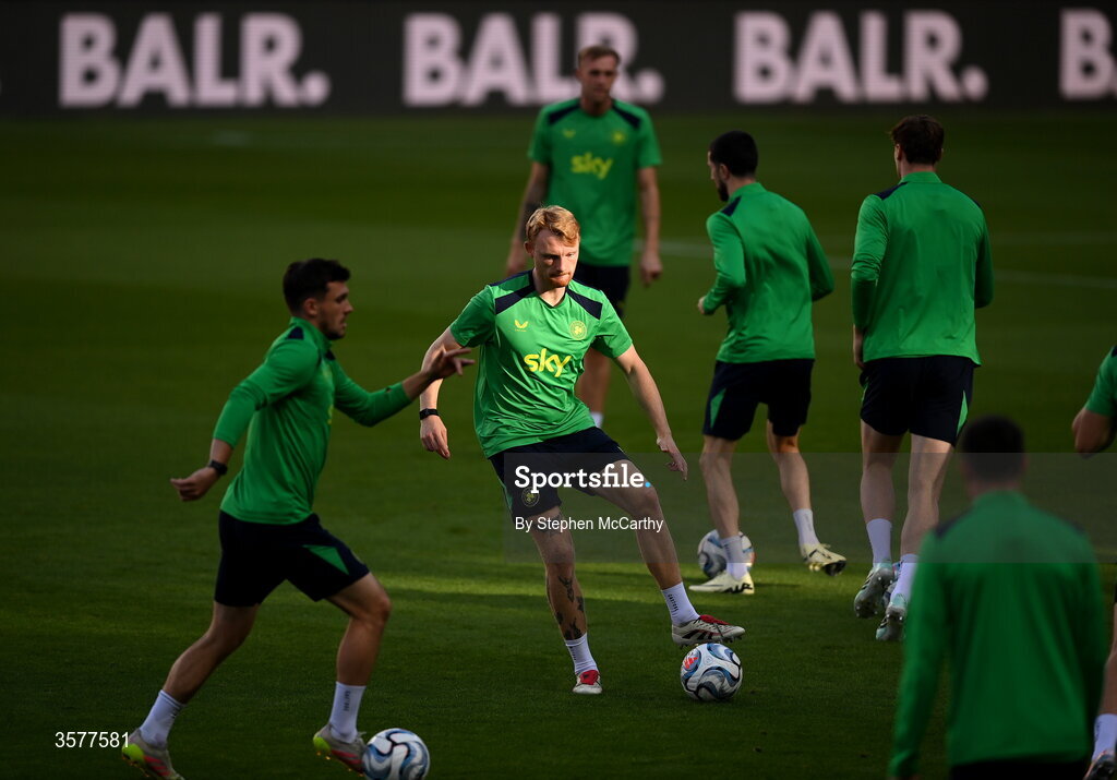 26 September 2026; Liam Scales during the Republic of Ireland training session at Nagyerdei Stadion in Debrecen, Hungary. Photo by Stephen McCarthy/Sportsfile