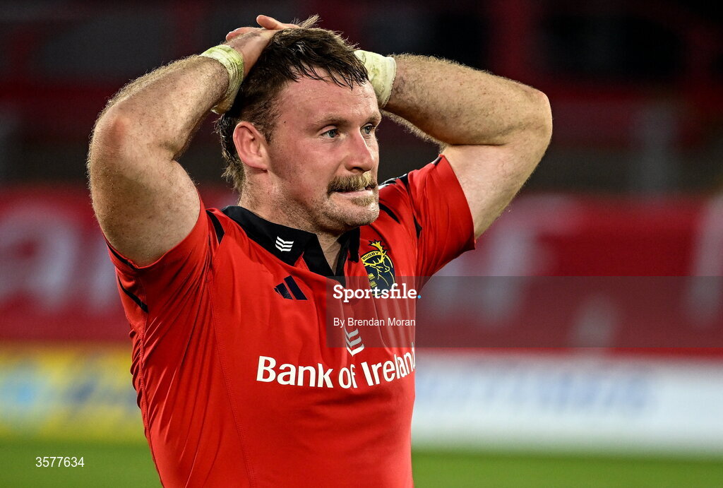 26 September 2026; Seán O'Brien of Munster after the United Rugby Championship match between Munster and Glasgow Warriors at Thomond Park in Limerick. Photo by Brendan Moran/Sportsfile