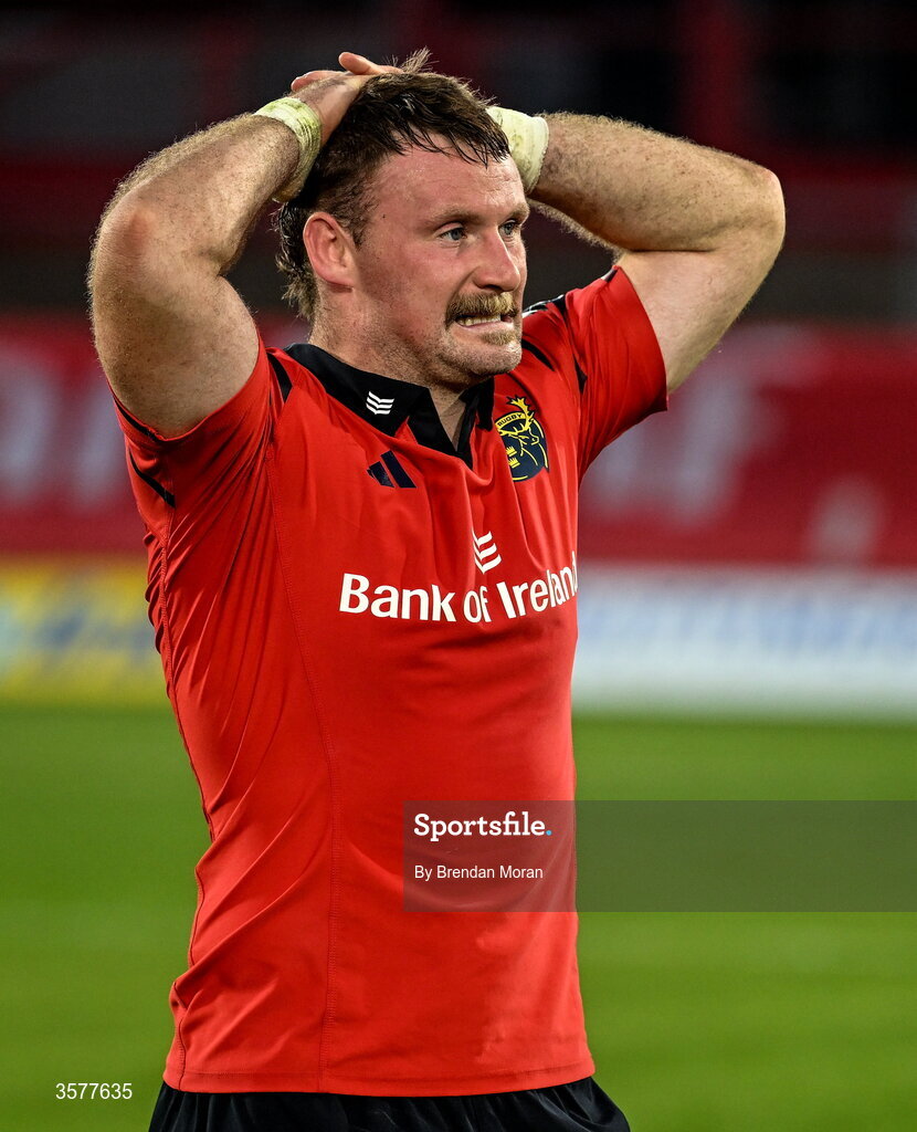 26 September 2026; Seán O'Brien of Munster after the United Rugby Championship match between Munster and Glasgow Warriors at Thomond Park in Limerick. Photo by Brendan Moran/Sportsfile