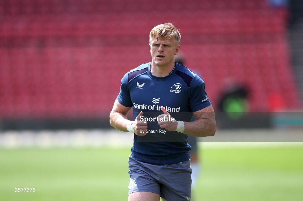 26 September 2026; Tommy O'Brien of Leinster warms up before the United Rugby Championship match between Lions and Leinster at Ellis Park in Johannesburg, South Africa. Photo by Shaun Roy/Sportsfile