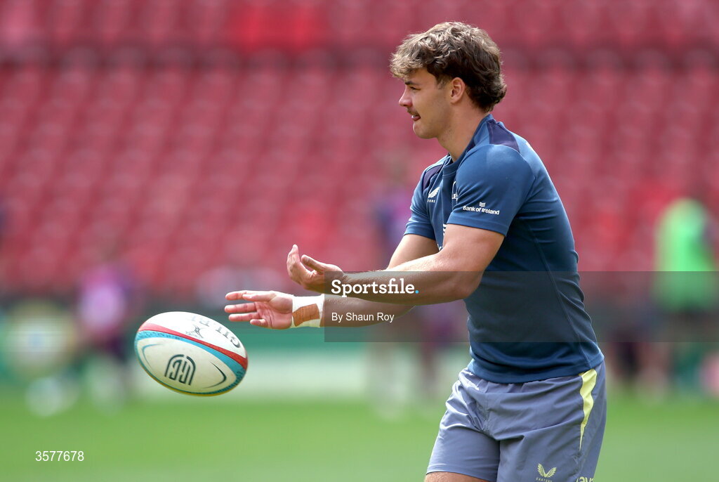 26 September 2026; Todd Lawlor of Leinster warms up before the United Rugby Championship match between Lions and Leinster at Ellis Park in Johannesburg, South Africa. Photo by Shaun Roy/Sportsfile