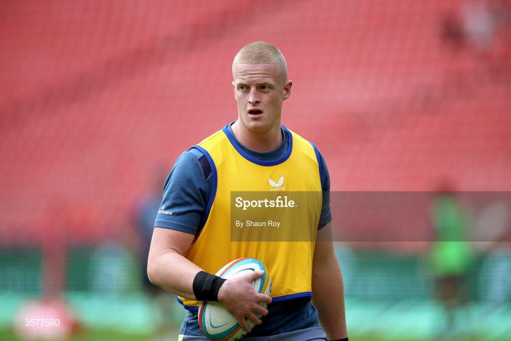 26 September 2026; Dylan McNeice of Leinster warms up before the United Rugby Championship match between Lions and Leinster at Ellis Park in Johannesburg, South Africa. Photo by Shaun Roy/Sportsfile
