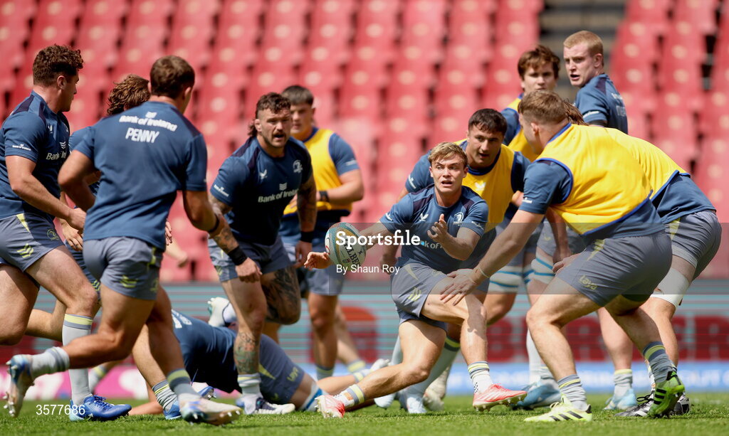 26 September 2026; Leinster players warm up before the United Rugby Championship match between Lions and Leinster at Ellis Park in Johannesburg, South Africa. Photo by Shaun Roy/Sportsfile