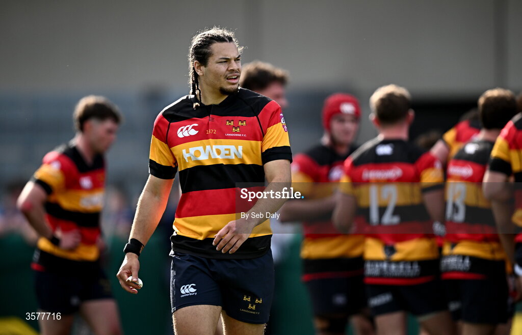 26 September 2026; Cathal Eddy of Lansdowne during the Energia Men's All-Ireland League Division 1A match between Lansdowne FC and St Mary's College RFC at the Aviva Stadium in Dublin. Photo by Seb Daly/Sportsfile