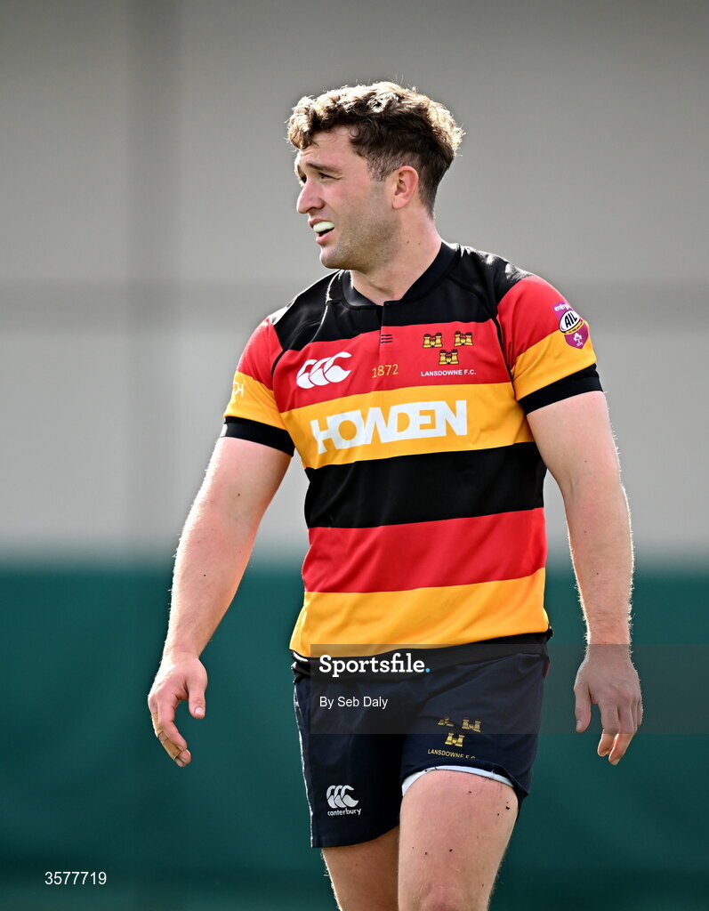 26 September 2026; Harry O’Riordan of Lansdowne during the Energia Men's All-Ireland League Division 1A match between Lansdowne FC and St Mary's College RFC at the Aviva Stadium in Dublin. Photo by Seb Daly/Sportsfile