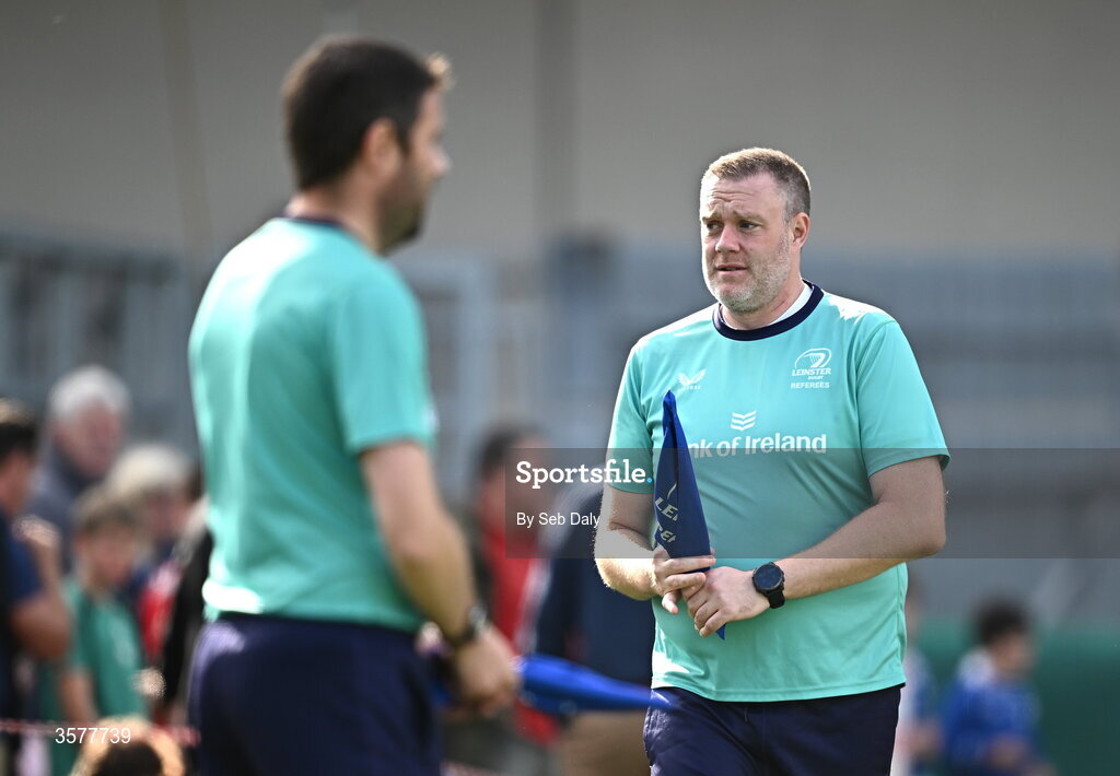 26 September 2026; Assistant referee Ronan Harris during the Energia Men's All-Ireland League Division 1A match between Lansdowne FC and St Mary's College RFC at the Aviva Stadium in Dublin. Photo by Seb Daly/Sportsfile