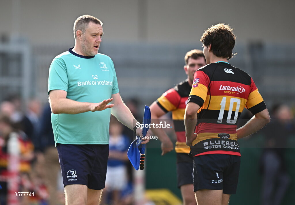 26 September 2026; Assistant referee Ronan Harris during the Energia Men's All-Ireland League Division 1A match between Lansdowne FC and St Mary's College RFC at the Aviva Stadium in Dublin. Photo by Seb Daly/Sportsfile